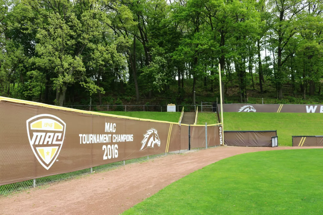 Custom fence scrim with Western Michigan University's bronco mascot