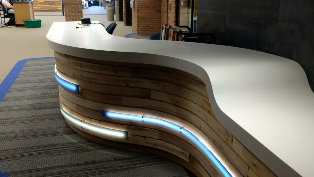 Custom Library Reception Desk at Saginaw Valley | Custom Wooden Office Desk