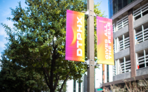 Downtown Phoenix BannerSaver Brackets | Wind Spilling Banner Brackets