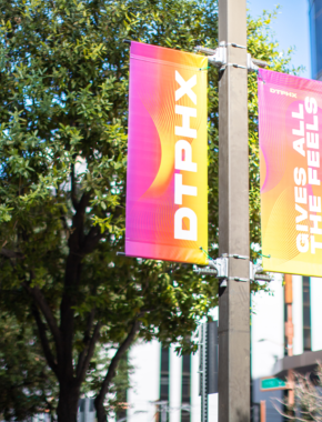 Downtown Phoenix BannerSaver Brackets | Wind Spilling Banner Brackets