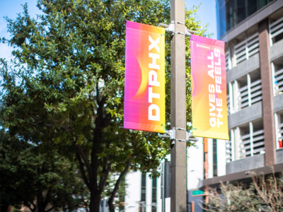 Downtown Phoenix BannerSaver Brackets | Wind Spilling Banner Brackets