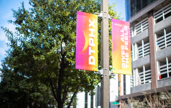 Downtown Phoenix BannerSaver Brackets | Wind Spilling Banner Brackets