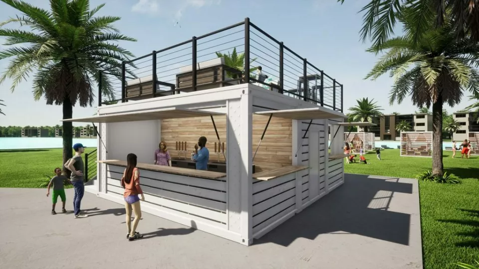 Concept Rendering | Shipping Container Bar with Rooftop Deck