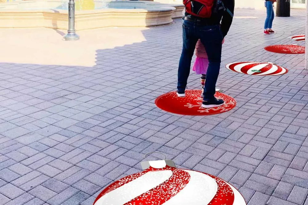 Sidewalk Decals Shaped Like Christmas Tree Ornaments