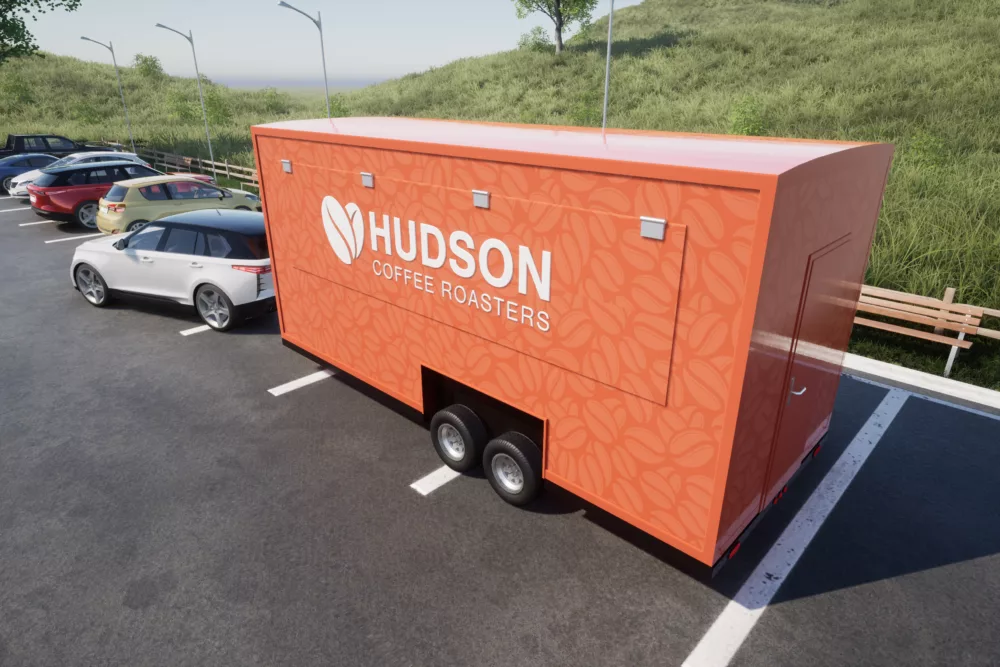 A Closed TrailerBox Being Towed by a Car | Trailer Coffee Bar