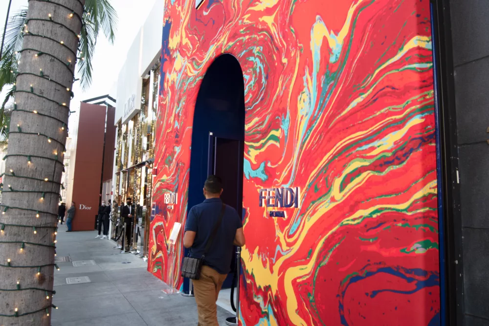Side View of Fendi Pop Up Shop | Colorful Retail Exterior