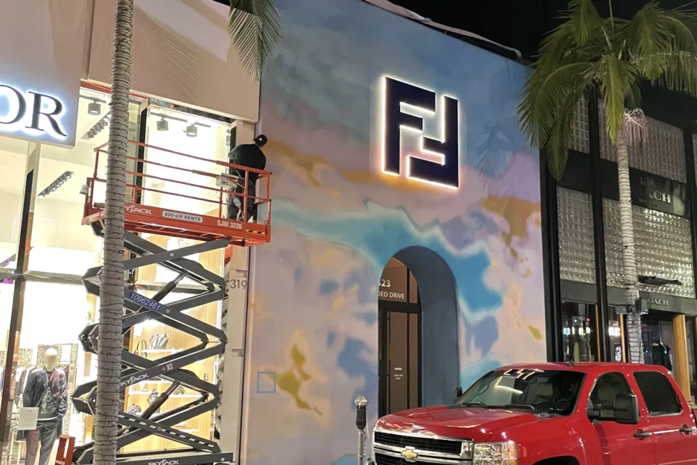 Fendi Popup Retail Store with Colorful Entrance | Installation of Storefront Decal