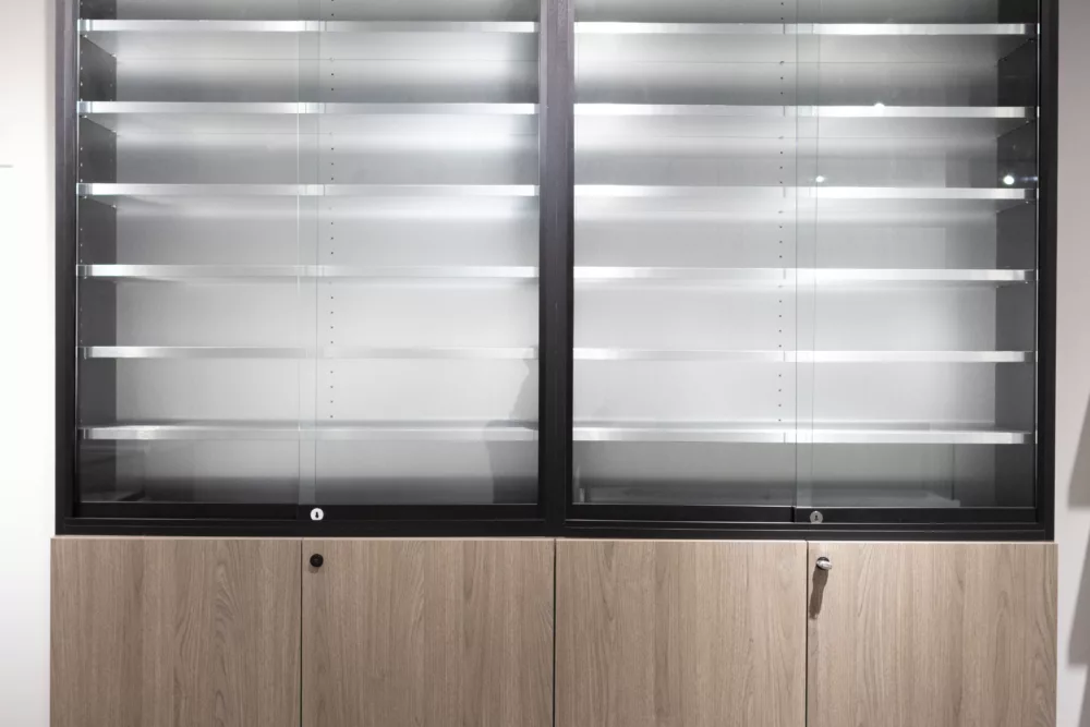 Cabinet with Floating Shelves | Wood and Glass Display Cabinet