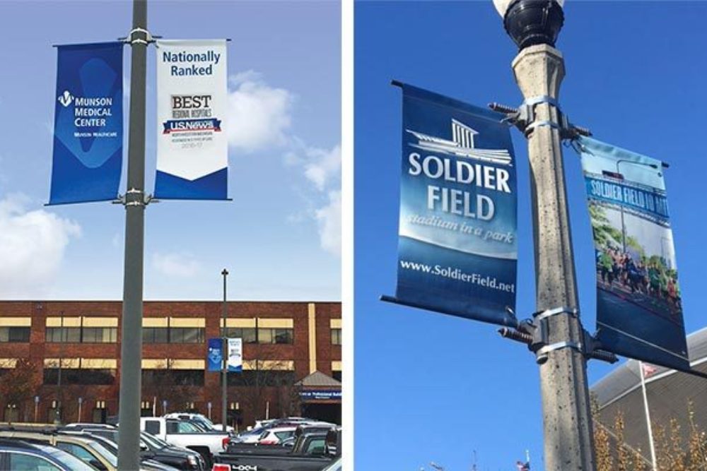 Munson Medical Center Soldier Field 72x30 Light Pole Banner 22oz Vinyl produc Banner Saver Brackets 001