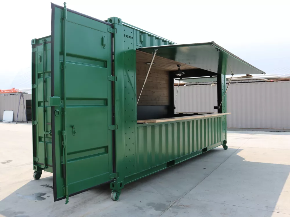 BoxPop Custom Shipping Container with Bar Window and Awning