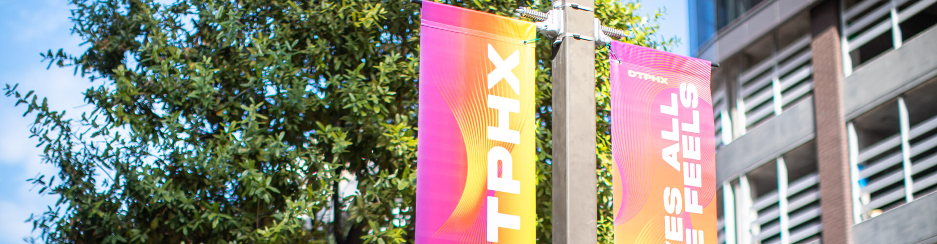 Downtown Phoenix BannerSaver Brackets | Wind Spilling Banner Brackets