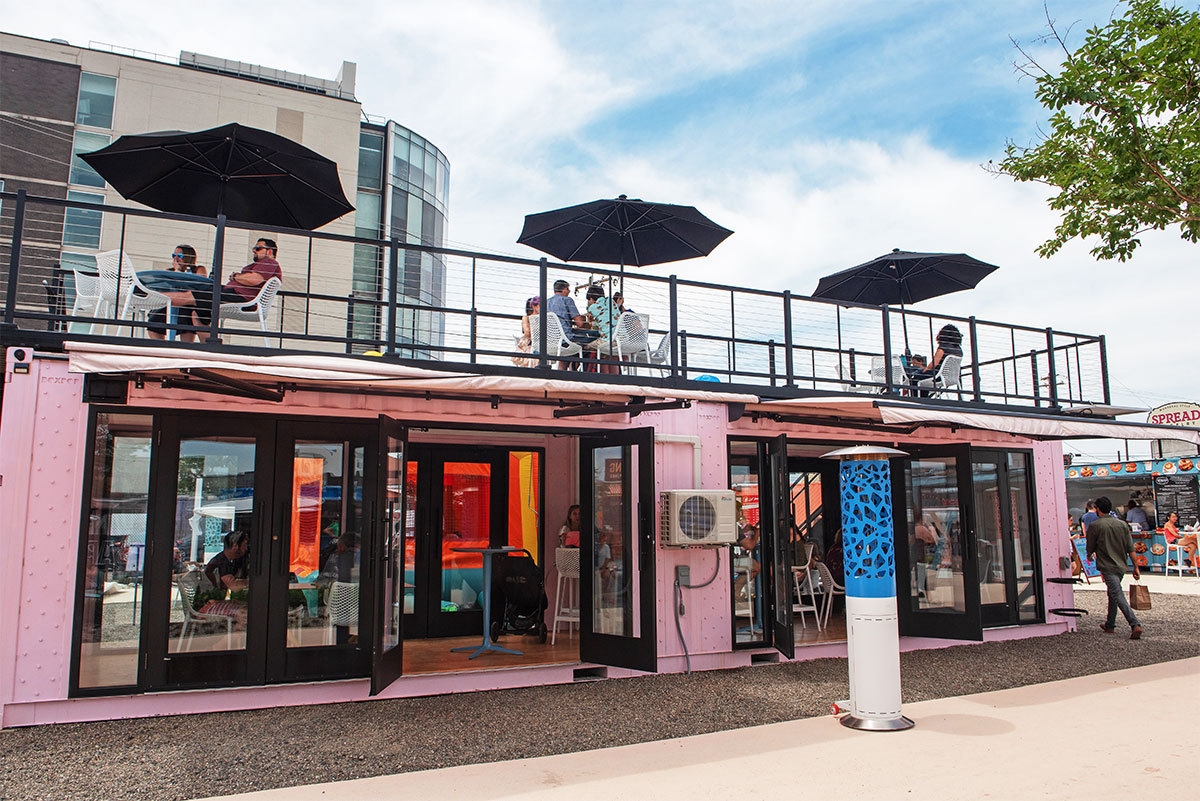 Box Pop Communal Rooftop Restaurant Outside Dining Shipping Container