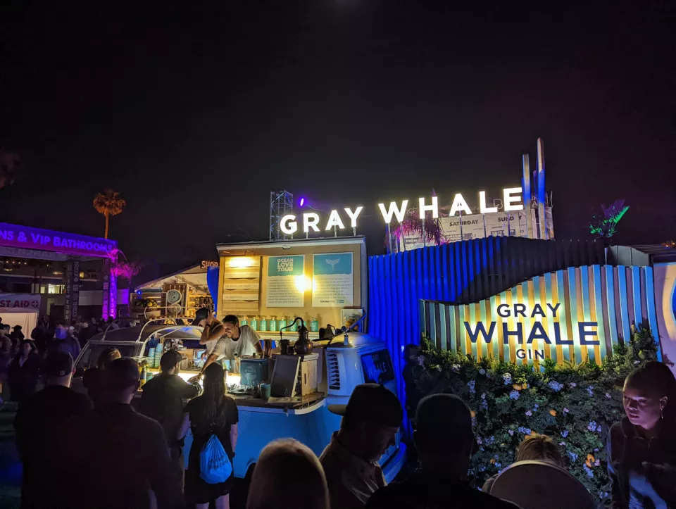 Gray Whale Gin Nighttime Service | Lit Up Booth for Outdoor Events